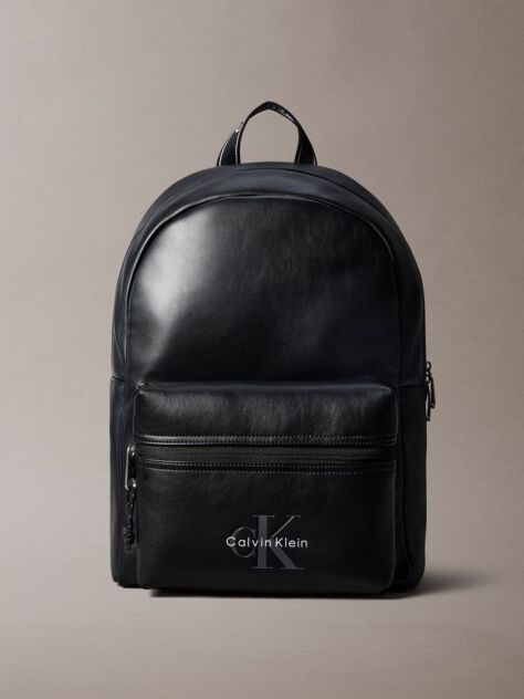 Black Logo Strap Smooth Dome Backpack  Men