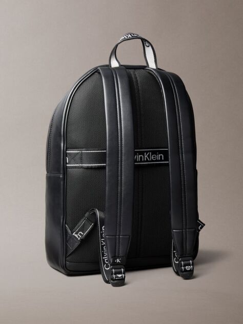 Black Logo Strap Smooth Dome Backpack  Men