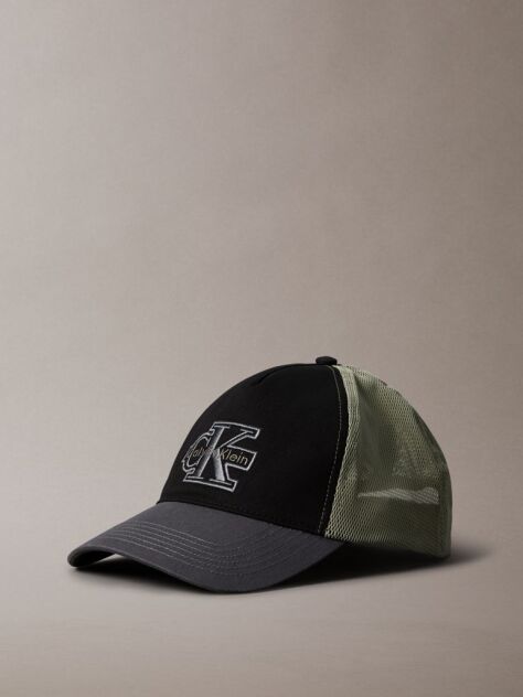 Black Twill Logo Embroidery Trucker Cap  Men