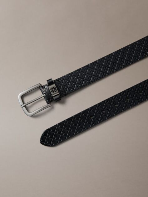 Black Leather Emblem Keeper Rounded Buckle Belt  Men