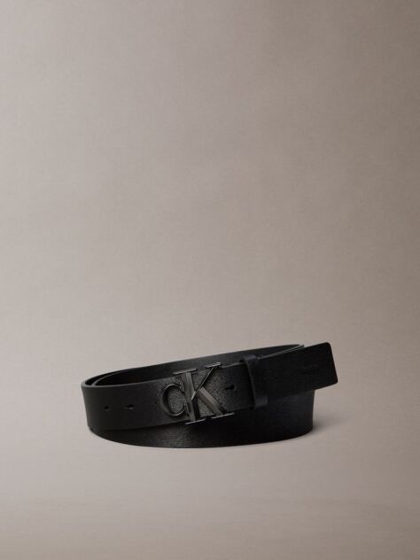 Black Leather Faceted Monogram Buckle Belt  Men