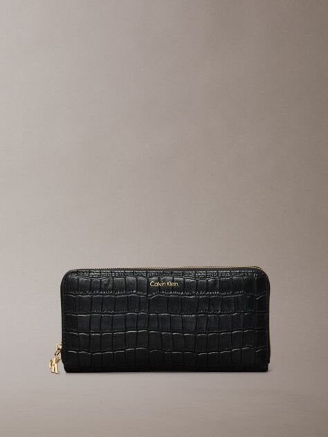 Black Leather Croc-Effect RFID Zip-Around Wallet  Women