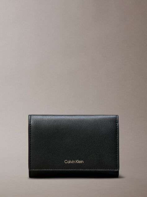 Black Metal Logo Trifold Wallet  Women