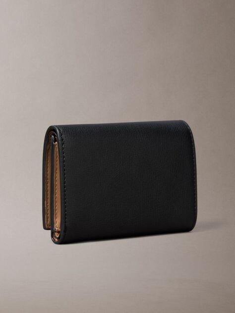 Black Metal Logo Trifold Wallet  Women