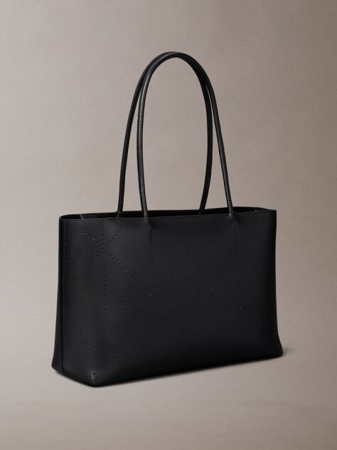 Black Emblem Perforated Leather Tote  Women