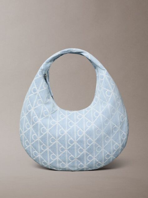 Denim Allover Emblem Logo Denim Crescent Bag  Women