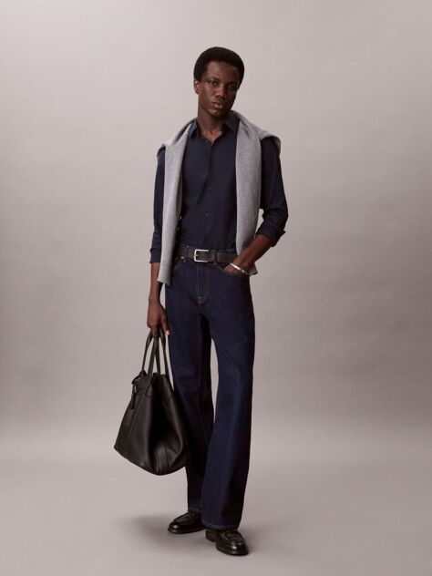 Blue Slim Stretch Button-Down Shirt  Men