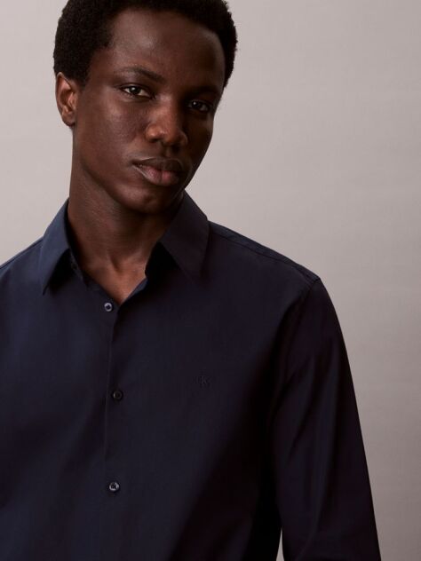 Blue Slim Stretch Button-Down Shirt  Men