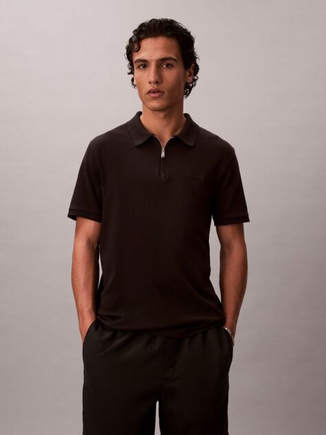 Black Supima Cotton Short-Sleeve Zip Polo  Men