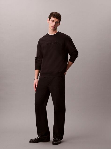 Black Embossed Logo Crew-Neck Sweatshirt  Men