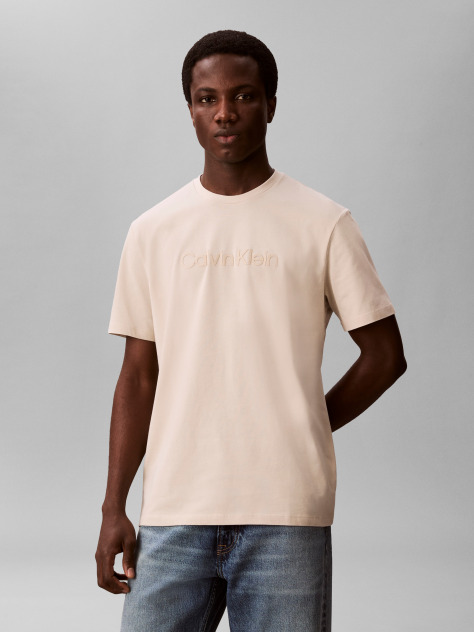 Beige Graphic Logo T-shirt  Men