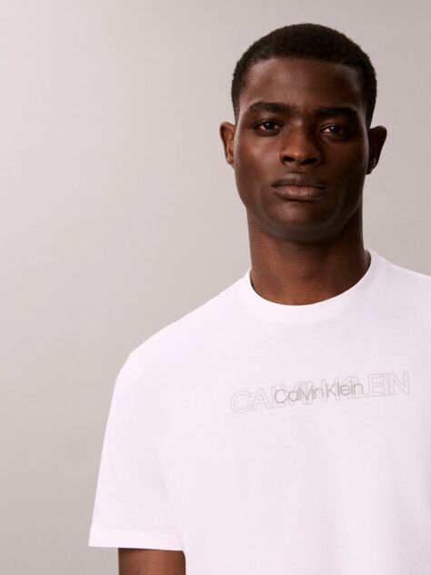 Λευκό T-Shirt Με Επαναλαμβανόμενο Γραφικό Λογότυπο Και Στρόγγυλη Λαιμόκοψη  Άνδρας