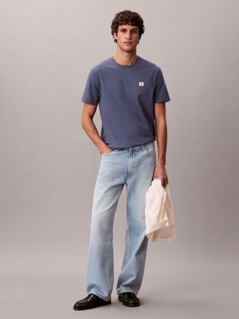Blue Cotton Badge T-shirt  Men