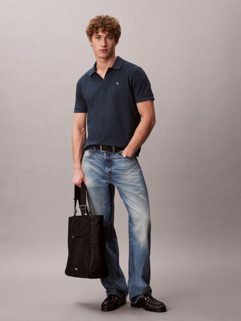 Blue Cotton Piqué Open Collar Polo Shirt  Men