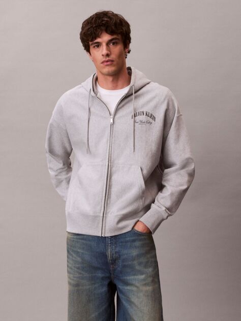 Grey Varsity Logo Zip-Up Hoodie  Men