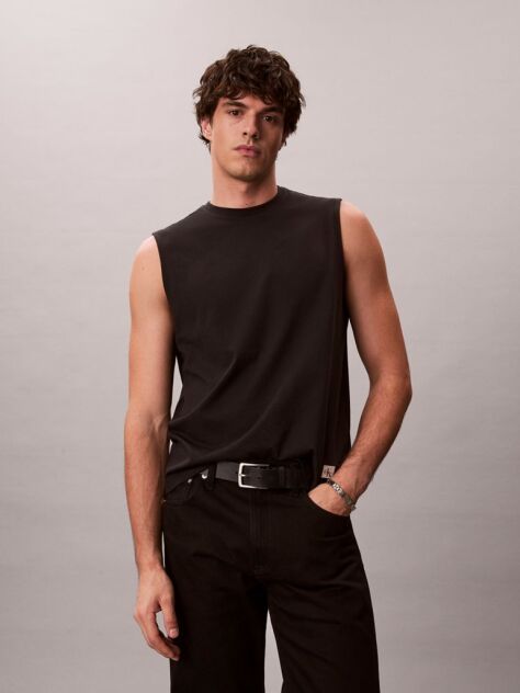 Black Cotton Muscle Tank Top  Men