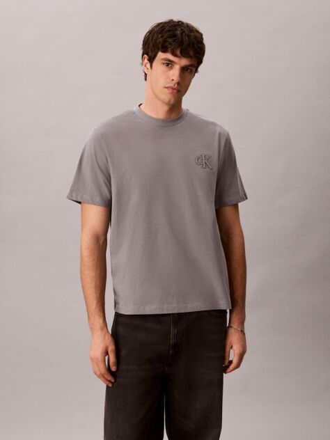 Grey Relaxed Embossed Logo T-shirt  Men