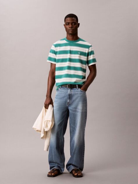 Green Cotton Stretch Stripe T-shirt  Men