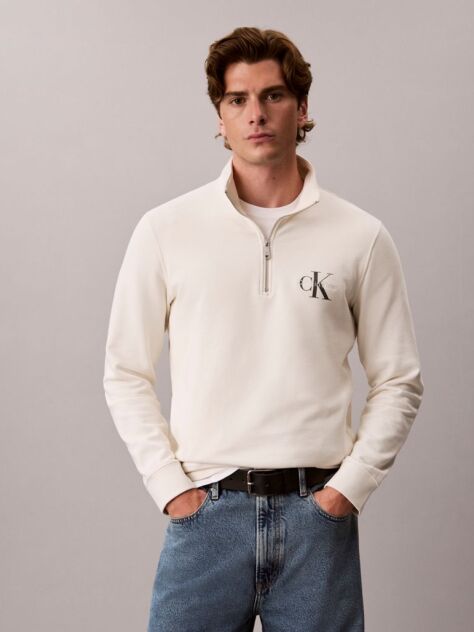 White Monologo Terry Quarter-Zip Sweatshirt  Men