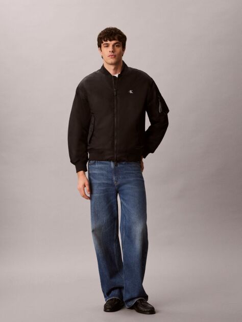 Black Padded Nylon Bomber Jacket  Men