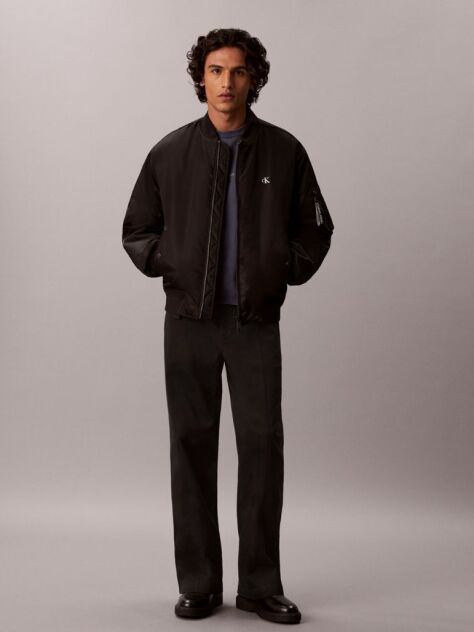 Black Cotton Twill Baggy Trousers  Men
