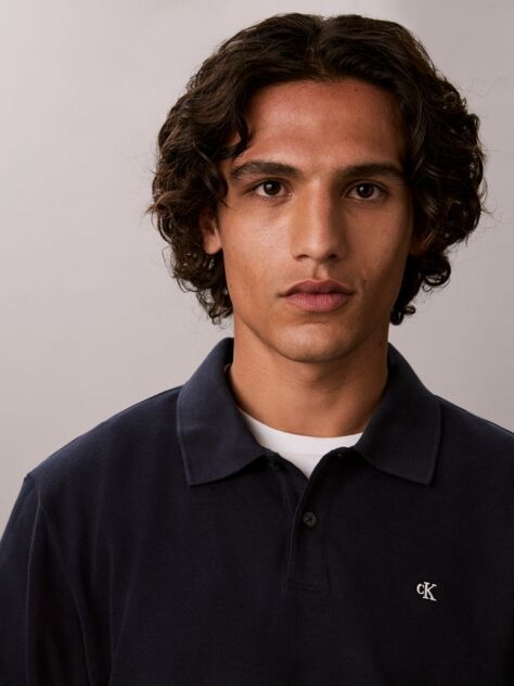 Blue Long Sleeve Monogram Polo Shirt  Men