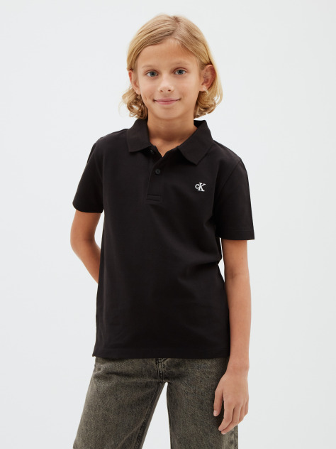 Black Cotton Stretch Polo Shirt  Boys