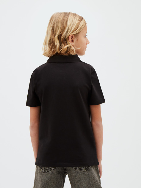 Black Cotton Stretch Polo Shirt  Boys