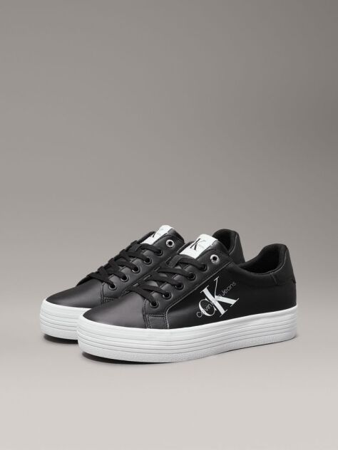 Black Leather Platform Trainers  Women