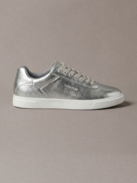 Silver Low-Profile Metallic Leather Cupsole Trainers  Women