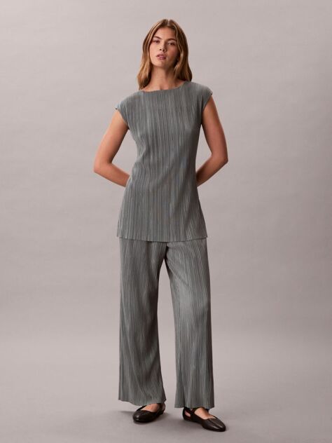 Grey Plisse Pull On Trousers  Women