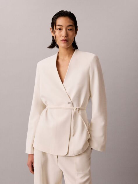 White Textured Shine Blazer  Women