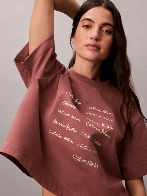 Brown Short Sleeve Cropped Boxy Graphic T-Shirt  Women