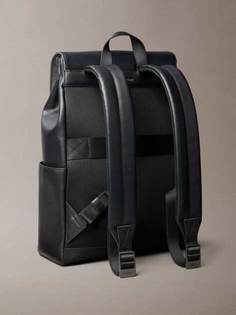 Black Emblem Hardware Flap Closure Backpack  Men