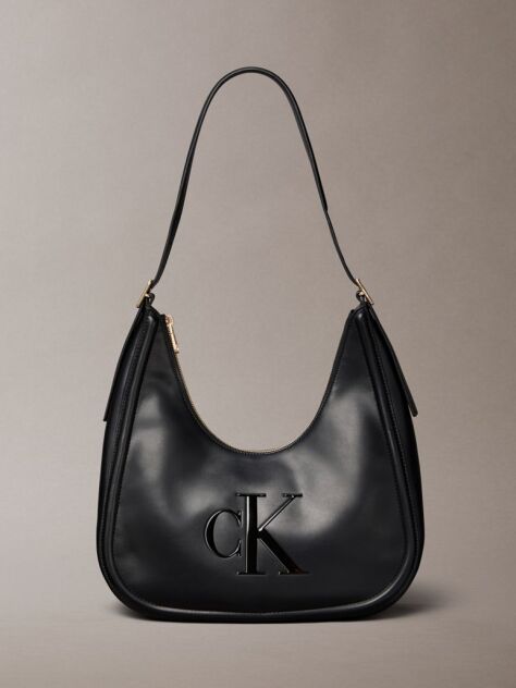 Black Soft Touch Crescent Logo Hobo Bag  Women