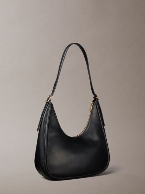 Black Soft Touch Crescent Logo Hobo Bag  Women