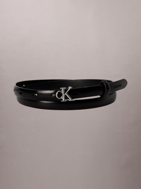 Black CK Monogram Buckle Leather Belt  Women