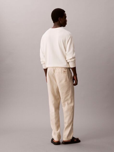 Beige Linen Cotton Drawstring Trousers  Men