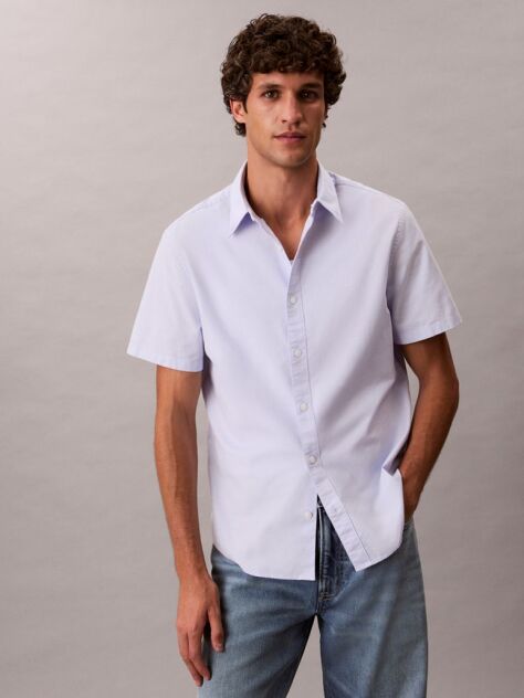 Purple Short Sleeve Oxford Cotton Shirt  Men