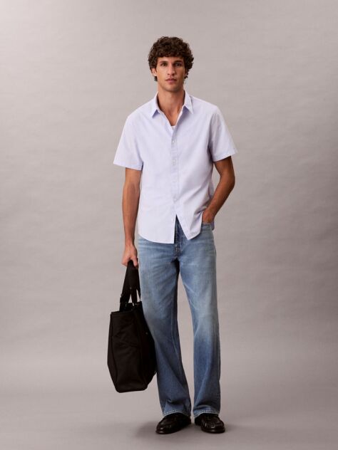 Purple Short Sleeve Oxford Cotton Shirt  Men