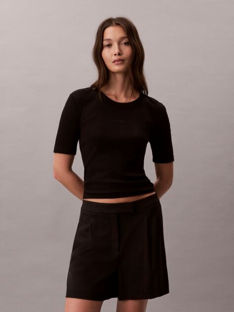 Black Ribbed Half Sleeve T-Shirt  Women