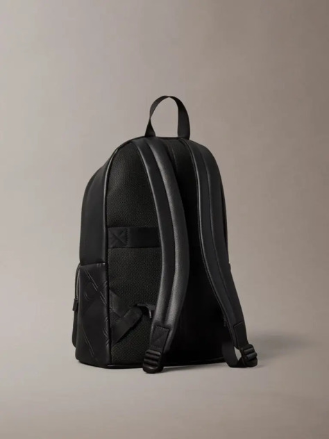 Black Embossed Logo Dome Backpack  Men