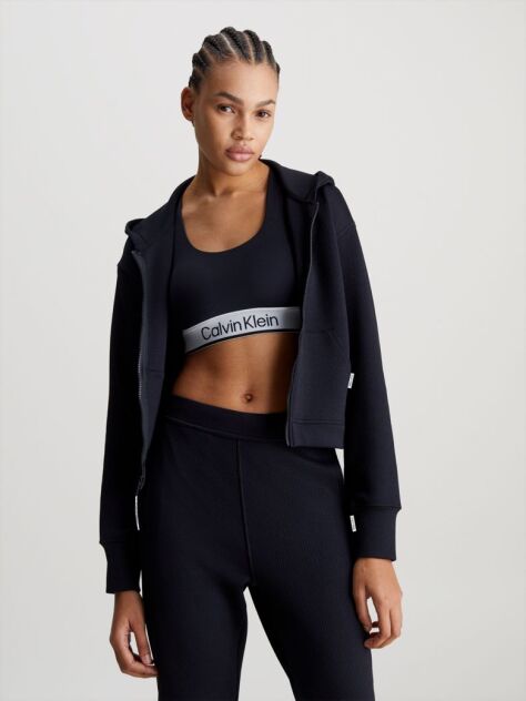 Μαύρο Crop Hoodie Με Φερμουάρ  Γυναίκα