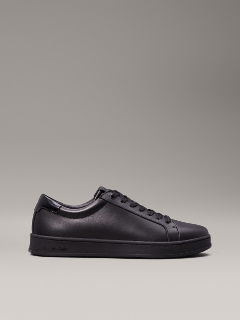 Black Leather Trainers  Men