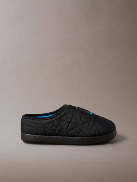 Black Quilted Logo Slippers  Men