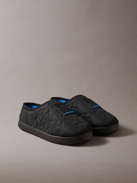 Black Quilted Logo Slippers  Men