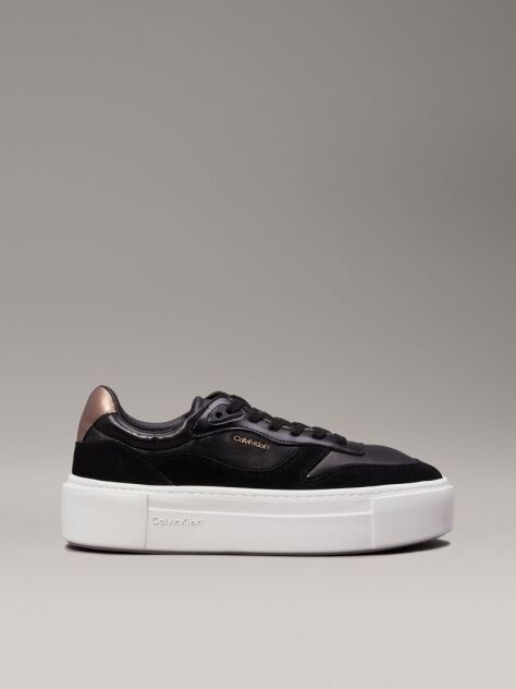 Black Leather Platform Trainers  Women