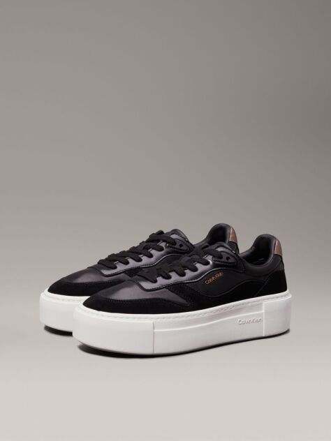 Black Leather Platform Trainers  Women