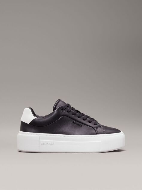 Black Leather Platform Trainers  Women