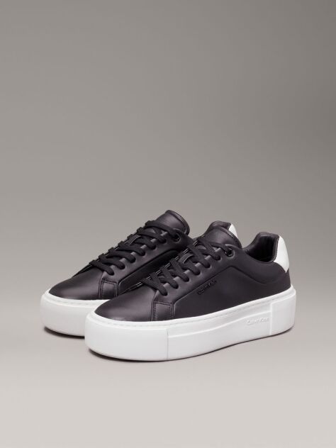 Black Leather Platform Trainers  Women